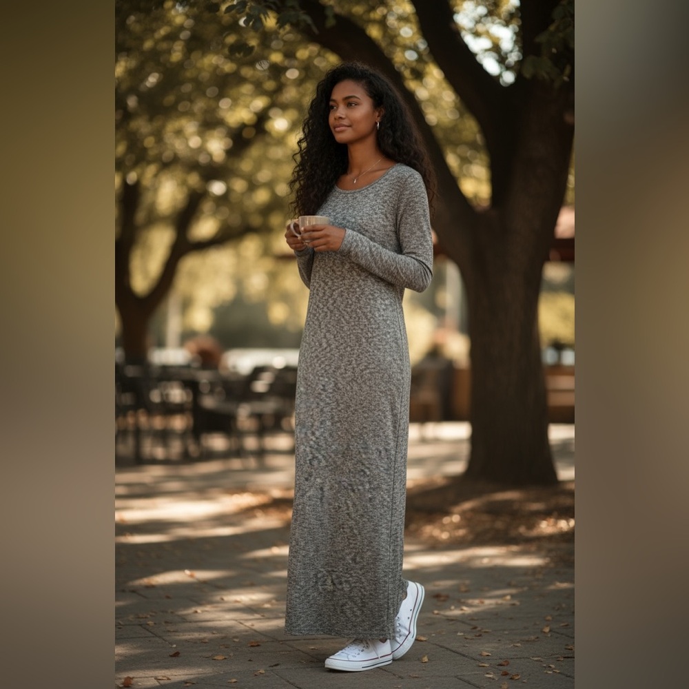 Laibl 38 Lei Gray V-Neck Long Sleeve Light Sweater Dress Size L